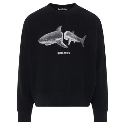 Pre-owned Palm Angels Split Shark Branded Logo Black Sweatshirt