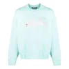 Palm Angels Relaxed Fit Long-sleeve Sweatshirt With Textured Shark Graphic In Green