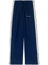 Palm Angels Side-stripe Chambray Trousers In Blue