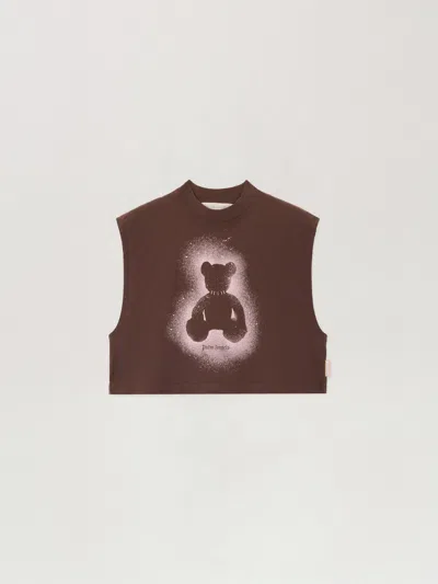 Palm Angels Spray Bear Boxy Tank Top In Brown