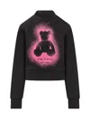 Palm Angels Cropped Black And Fuchsia Graphic Sweatshirt In Black