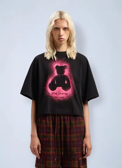 Palm Angels Spray Bear Cropped T-shirt In Black