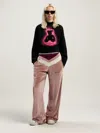 Palm Angels Cropped Black And Fuchsia Graphic Sweatshirt In Black