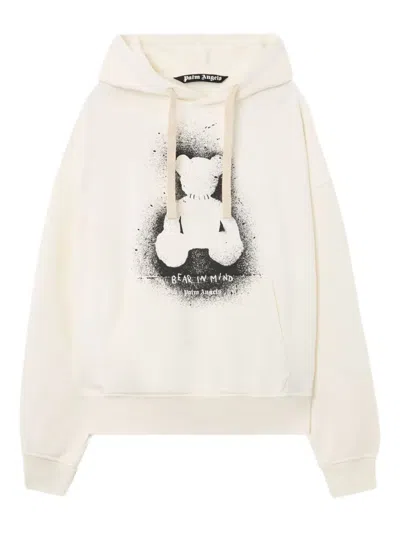 Palm Angels Spray Bear Loose Hooded Sweatshirt In White