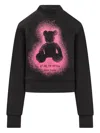 Palm Angels Cropped Black And Fuchsia Graphic Sweatshirt In Black