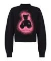 Palm Angels Cropped Black And Fuchsia Graphic Sweatshirt In Black