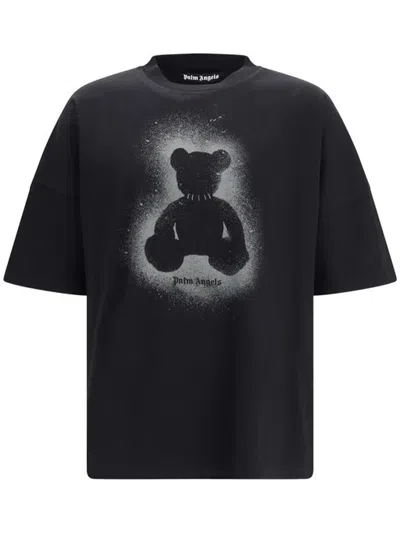 Palm Angels Black Spray Bear Over Cotton T-shirt In Multi