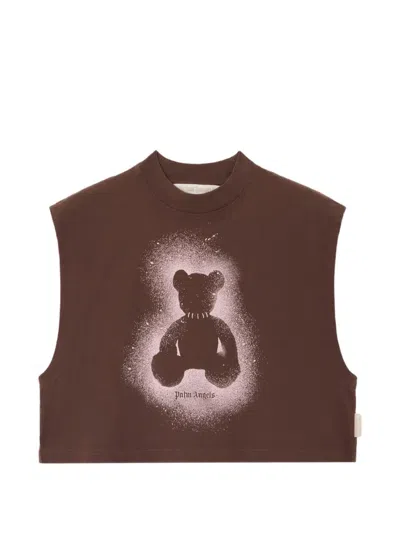 Palm Angels Spray Bear-print Boxy Tank Top In Brown