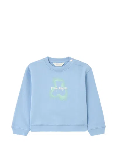 Palm Angels Babies' Spray Bear Sweater In Blue