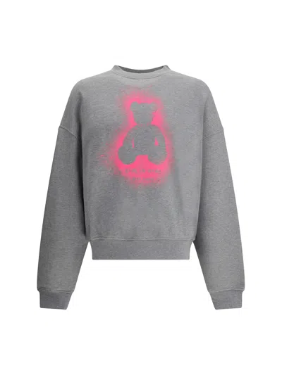 Palm Angels Spray Bear Sweatshirt In Gray