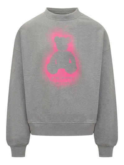 Palm Angels Spray Bear Sweatshirt In Gray