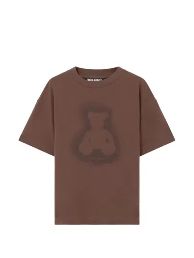 Palm Angels Spray Bear Printed Crewneck T-shirt In Gray