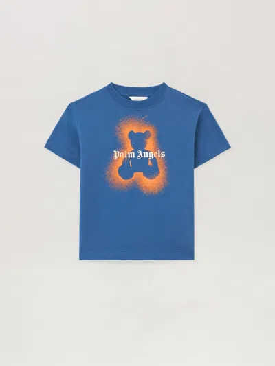 Palm Angels Kids' Spray Bear T-shirt In Blue