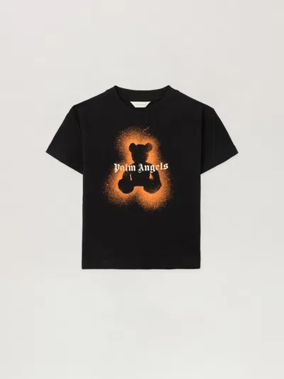 Palm Angels Kids' Spray Bear T-shirt In Black