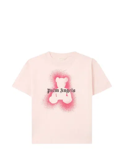 Palm Angels Kids' Spray Bear T-shirt In Pink