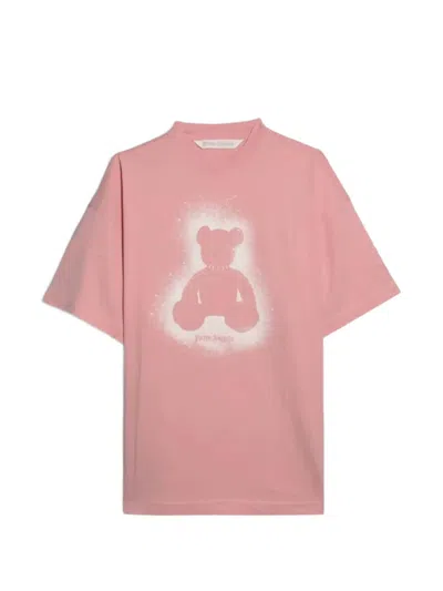 Palm Angels Pink Loose-fit Spray Bear Cotton T-shirt