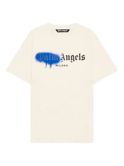 Palm Angels Spray City Milan Dripping Logo T-shirt In Neutral