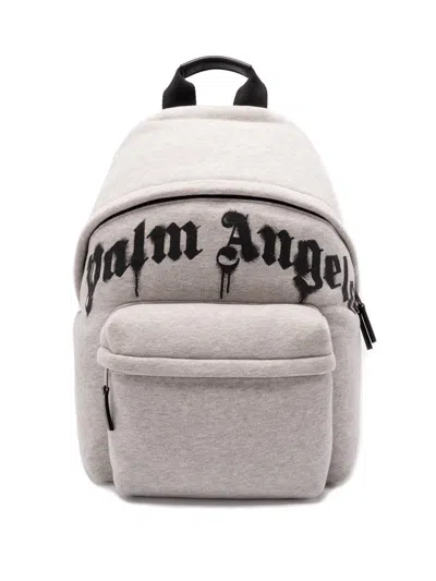 Palm Angels `spray Curved Logo` Backpack In Gray