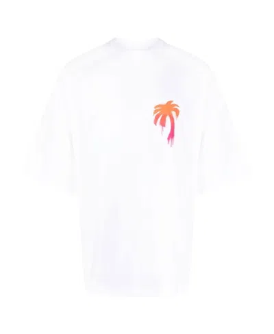 Palm Angels Spray-effect Logo-print T-shirt In White