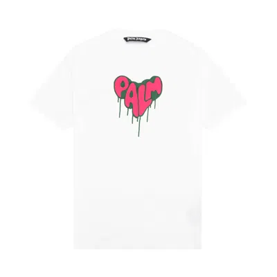 Pre-owned Palm Angels Spray Heart Classic Tee 'white/fuchsia'
