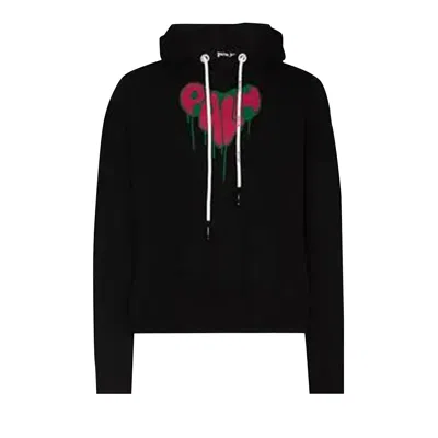 Pre-owned Palm Angels Spray Heart Hoodie 'black/fuchsia' | Men's Size Xs