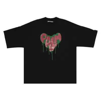 Pre-owned Palm Angels Spray Heart Loose Tee 'black/fuchsia'