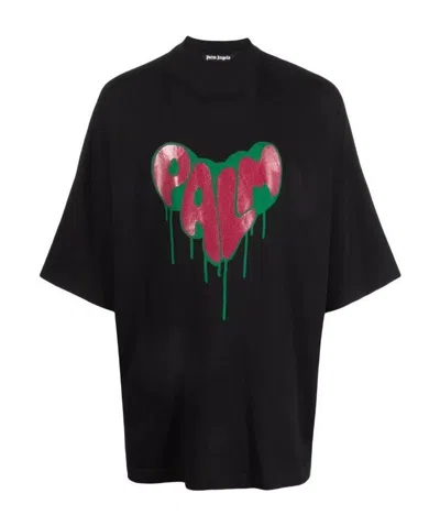 Palm Angels Spray Heart Print T-shirt In Black