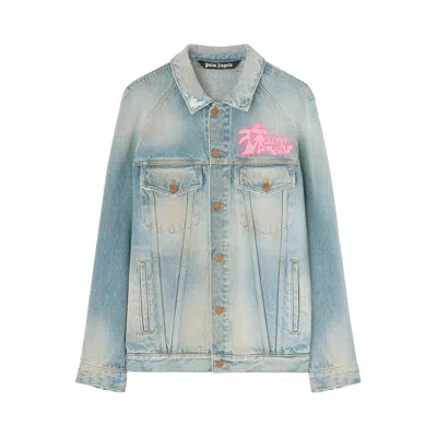Pre-owned Palm Angels Spray Hunter Denim Jacket 'light Blue' | Men's Size L