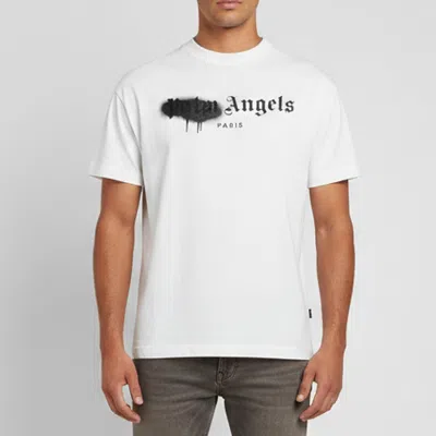 Pre-owned Palm Angels Spray Logo Print Jersey Crewneck T-shirt Xs In White