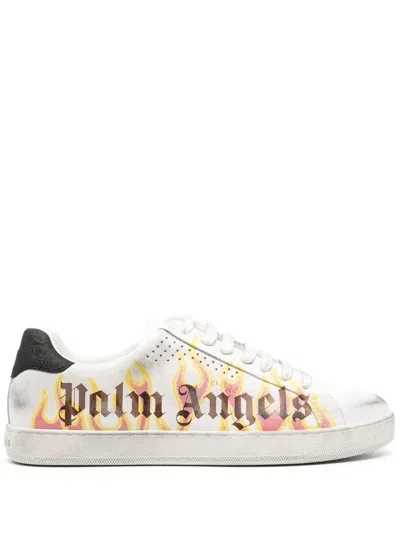 Palm Angels Spray Print Flame Logo Sneakers In Neutral