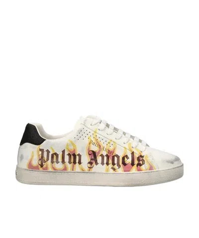 Palm Angels Spray Print Flame Logo Sneakers In Neutral