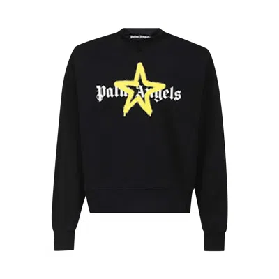 Pre-owned Palm Angels Spray Star Logo Sweatshirt 'black/yellow' | Men's Size L