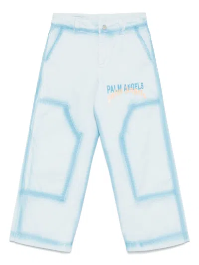 Palm Angels Kids' Spray Straight-leg Jeans In Blue