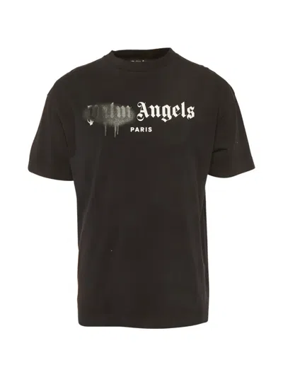 Pre-owned Palm Angels Sprayed Logo T-shirt In Black