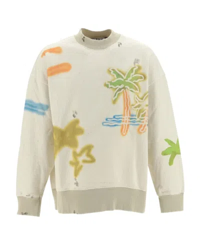 Palm Angels Sprayed Palm-print Cotton Sweatshirt In Nude