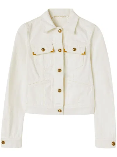 Palm Angels Spread Collar Cotton Denim Jacket In Neutral