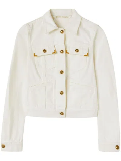 Palm Angels Spread-collar Cotton Denim Jacket In Neutral