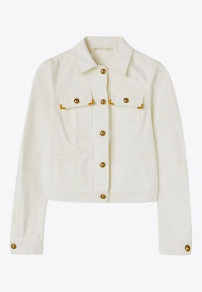 Palm Angels Spread-collar Denim Jacket In Neutral