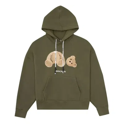 Palm Angels Ss21 Bear Hoodie 'military Brown' In Green