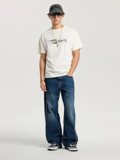 Palm Angels Stamp Logo Regular Tee In Off White - Black