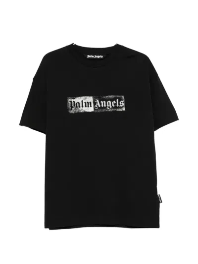 Palm Angels Logo Stamp Graphic Casual Crew T-shirt In Black