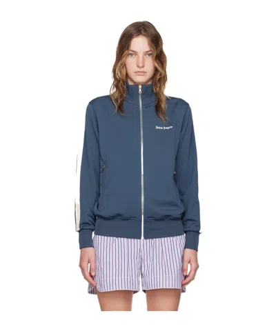 Palm Angels Stand-neck Long-sleeved Casual Jacket In Blue