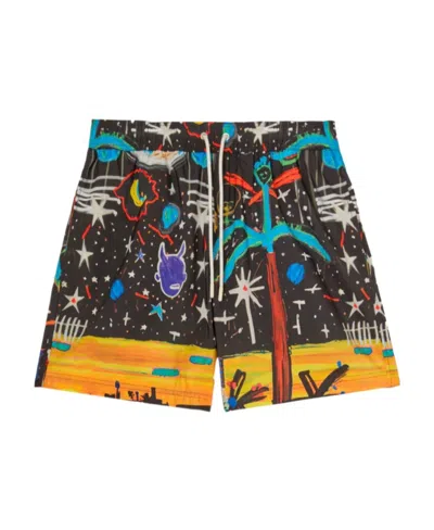 Palm Angels Starry Night Drawstring Swim Shorts In Blackmulti