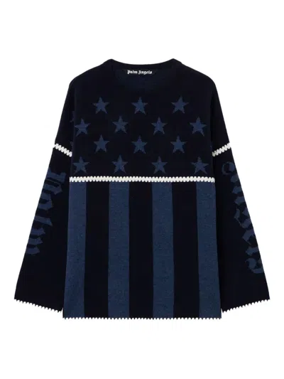 Palm Angels Stars And Stripes Sweater In Blue