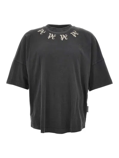 Palm Angels Neck Logo Regular T-shirt In Gray