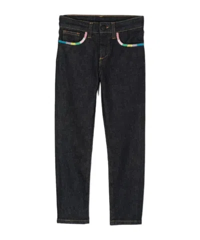 Palm Angels Kids' Stitched Trim Stretch Jeans In Blue