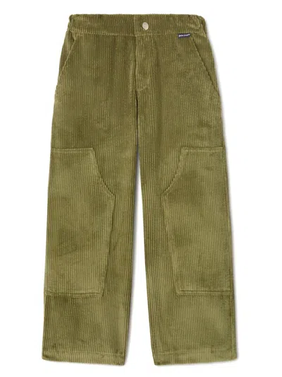 Palm Angels Kids' Straight-leg Corduroy Trousers In Green