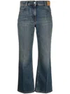 Palm Angels High Waist Denim Jeans With Star Patch In Navy