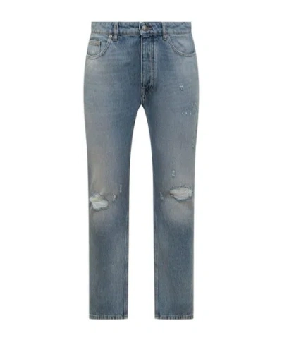 Palm Angels Straight Leg Distressed Jeans In Gray