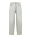 Palm Angels 'curved' Light Grey Cotton Jeans Men In White
